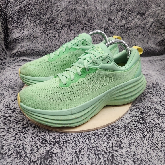 Hoka One One Bondi 8 Lime Glow Running Shoes Women's Size 9.5 - Picture 4 of 9